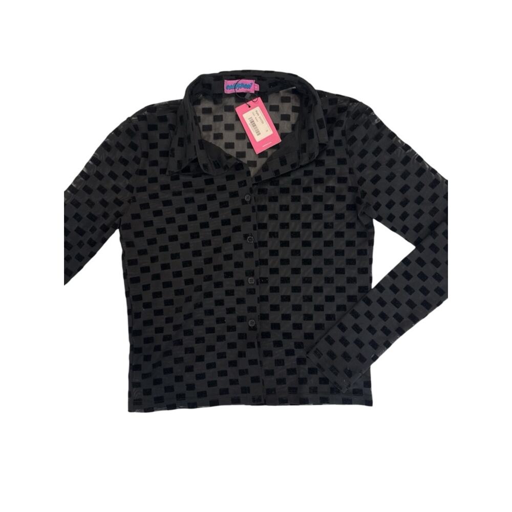 Edikted Velvet Checkered Mesh Button Down Shirt Dolls Kill exclusive- S -NWT